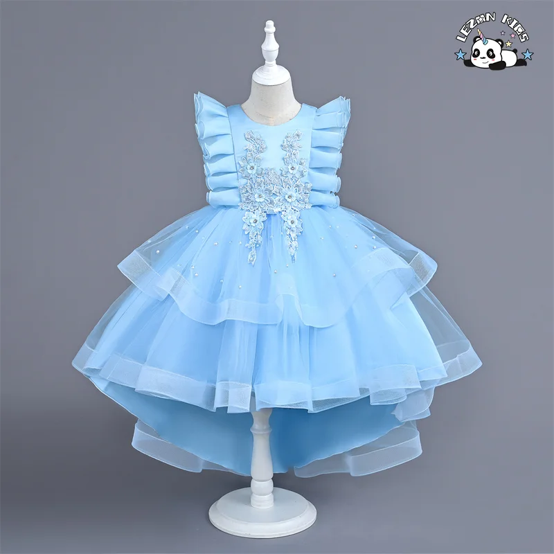 LEZONKIDS - Customizable New High-end Sleeveless Flower Decoration Party Children's Clothing Girls Dress